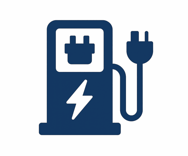 Electric vehicle charging station icon with plug and lightning bolt.